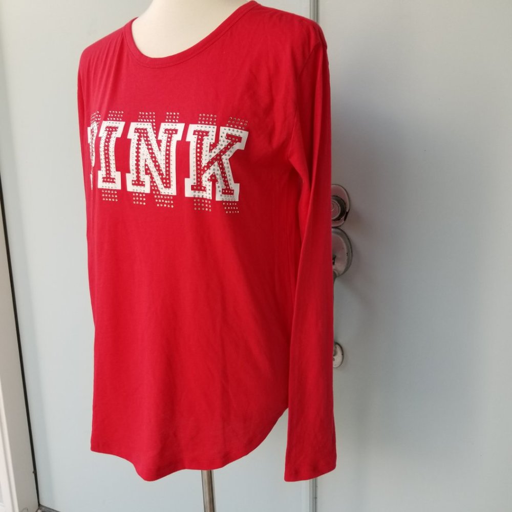 VS PINK Shirt Logo Rhinestones Long Slv NEW Flaw - Picture 3 of 8
